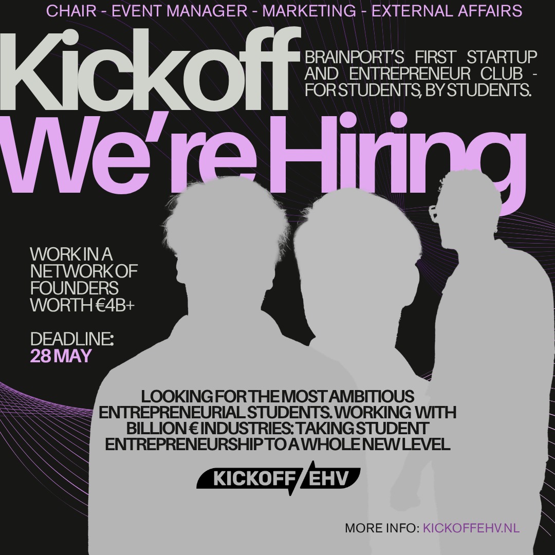 Kickoff EHV is hiring its next board — Chair, Event Manager, Marketing, External Affairs. Deadline 28 May.